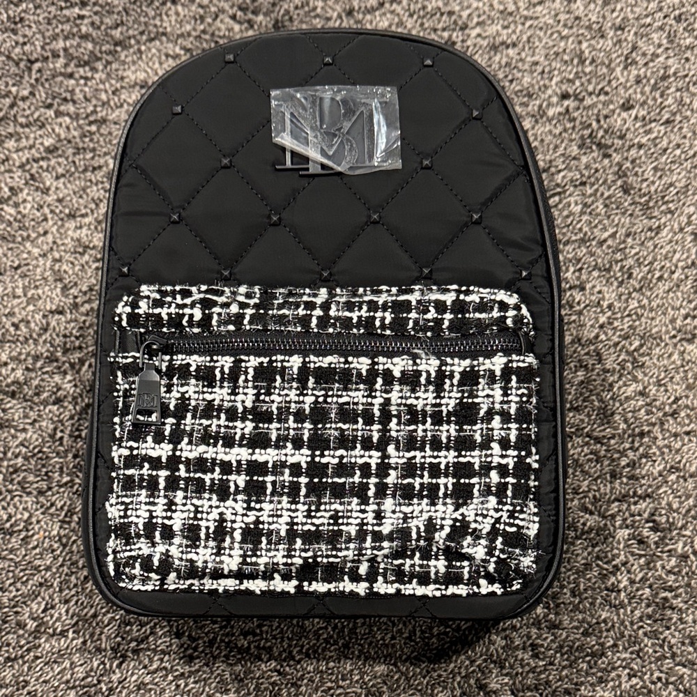 Badgley Mischka Black and White Quilted Backpack